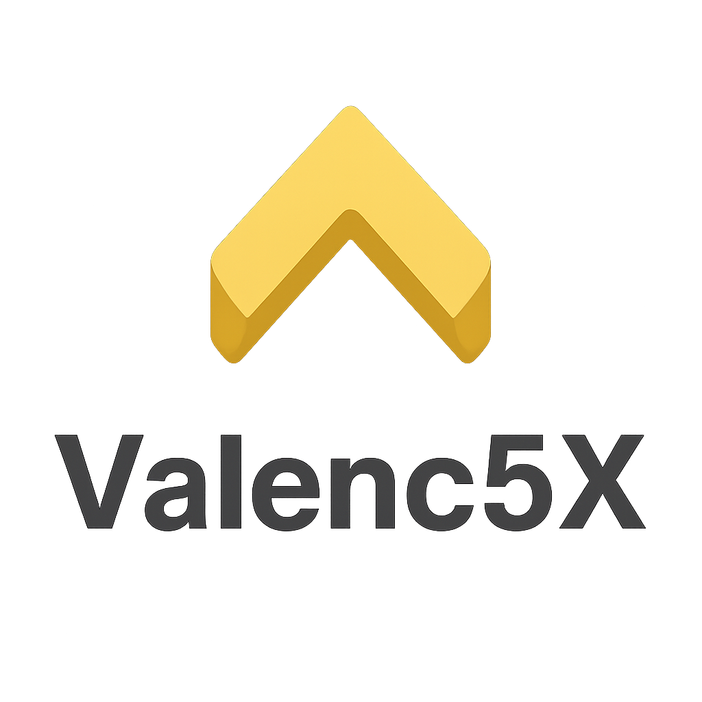 Valenc5X logo – Infra & Investment, 3D gold upward V icon